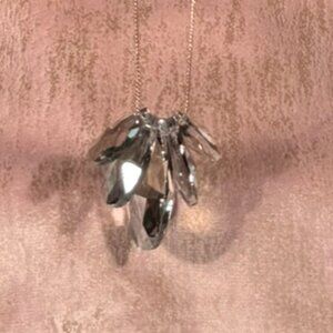 Statement Necklace • Long Gold-Tone Chain • Clear Faceted Crystal Pendant • 32"